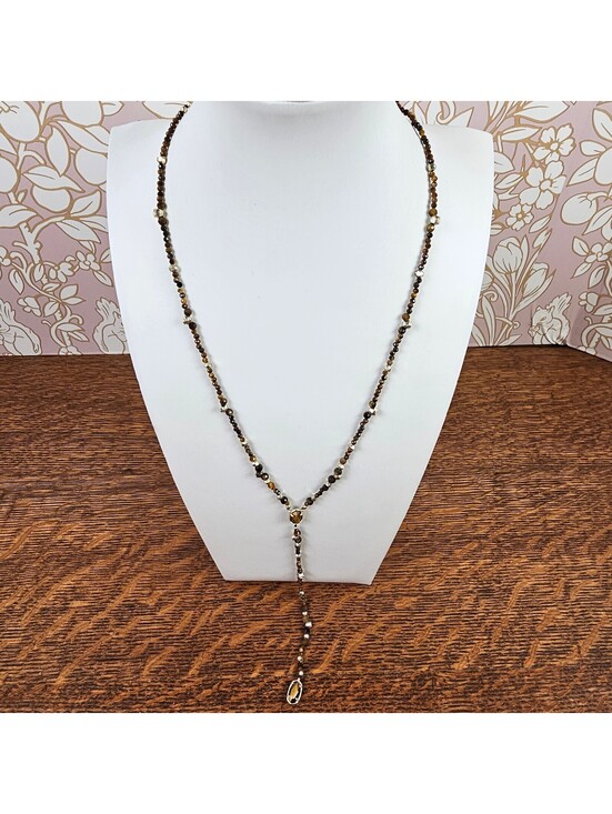 Kendra Scott Jewelry - Kendra Scott Tiger Eye Beaded Y Necklace Gold Tone Station Pendant 20 Inch